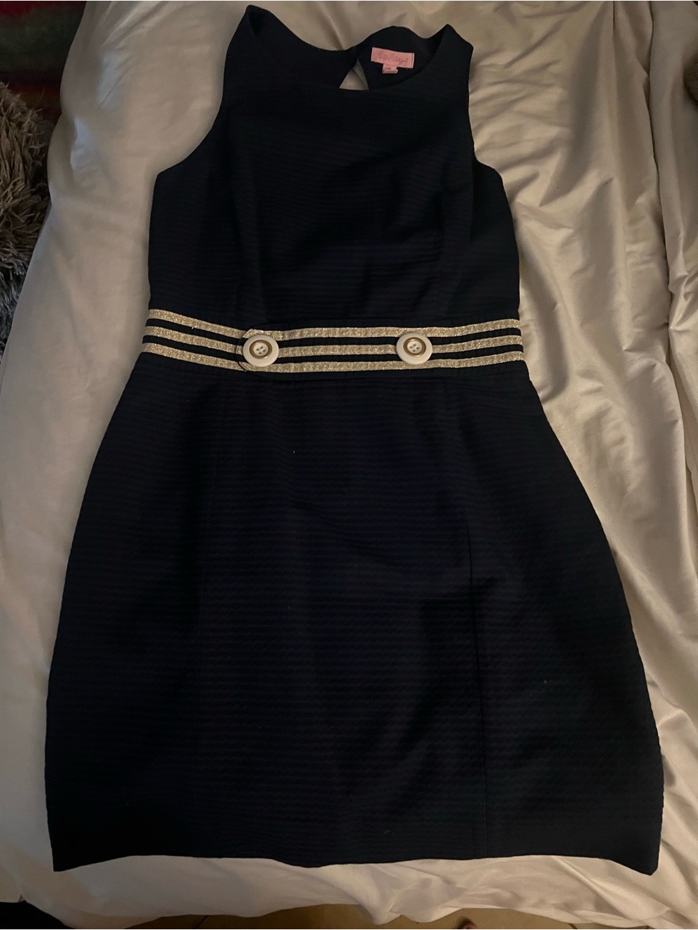 Lilly Pulitzer Navy Sleeveless Mini Dress with Gold-Strap Waist